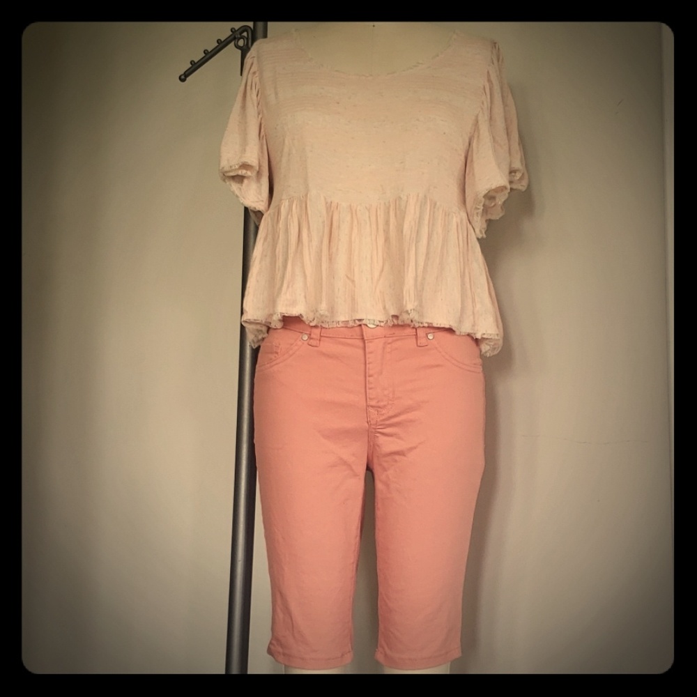 Coral denim bermuda shorts